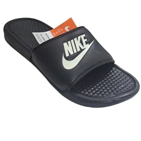 Nike Benassi JDI Men's Slide Sandals Black White Comfort House Summer Sz 8 - Picture 1 of 7